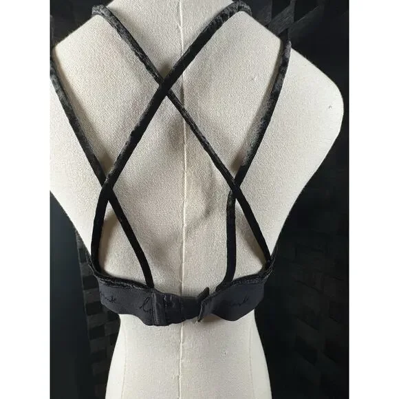 Victoria's Secret PINK Black Velvet Triangle Bralette Large Bra Women’s Tank - Picture 3 of 7